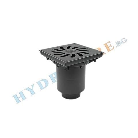 Подов сифон прав с клапа и чугунена решетка 240 х 240