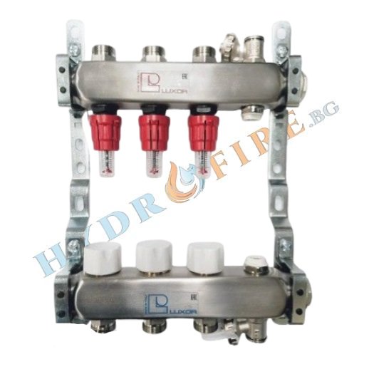 Колектори за подово отопление с ръчен обезвъздушител и кран за източване LUXOR 1" x 24*19" - от неръждаема стомана