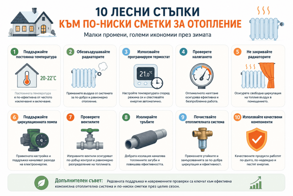 Инфографика с 10 начина за намаляване на разходите за отопление