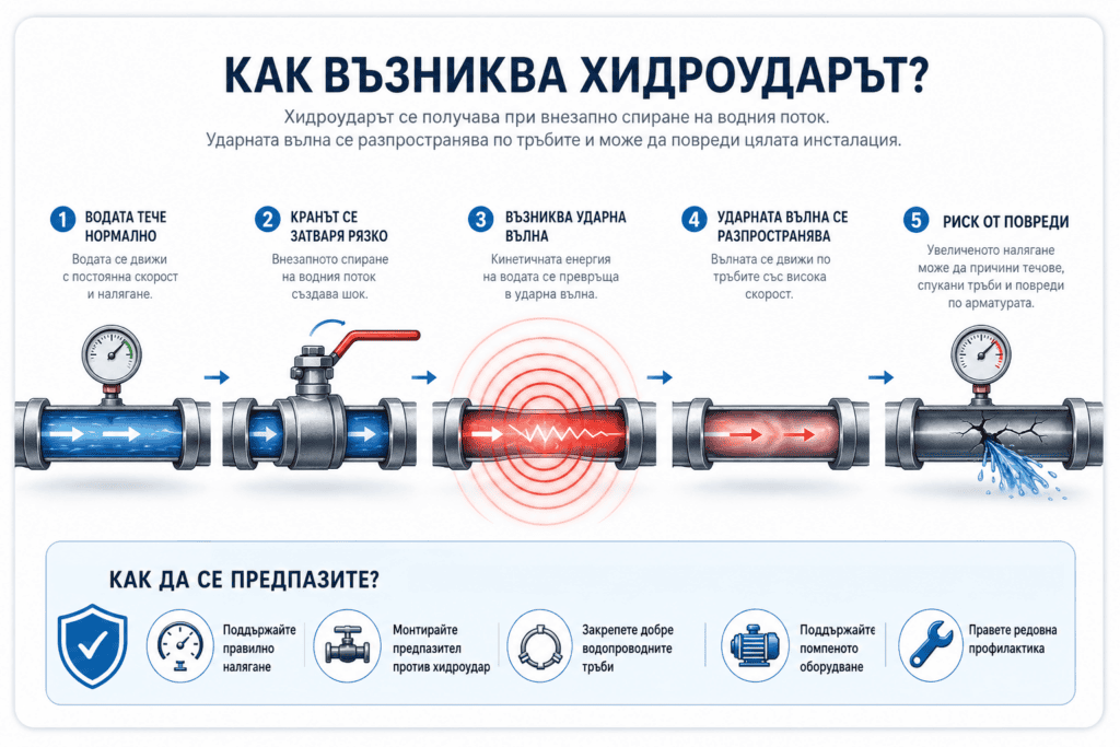 Схема на хидроудар във водопроводна система