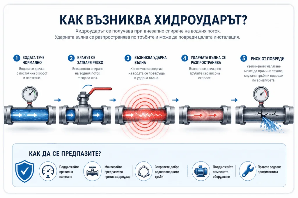 Схема на хидроудар във водопроводна система
