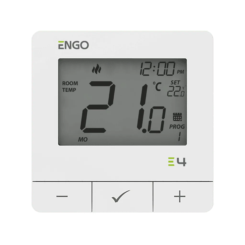 ENGO Термостат, жичен - програмируем бял, захранване 230 V, подходящ за подово, отопление / охлаждане, безшумен