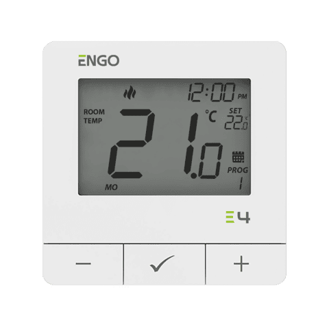 ENGO Термостат, жичен - програмируем бял, захранване 230 V, подходящ за подово, отопление / охлаждане, безшумен