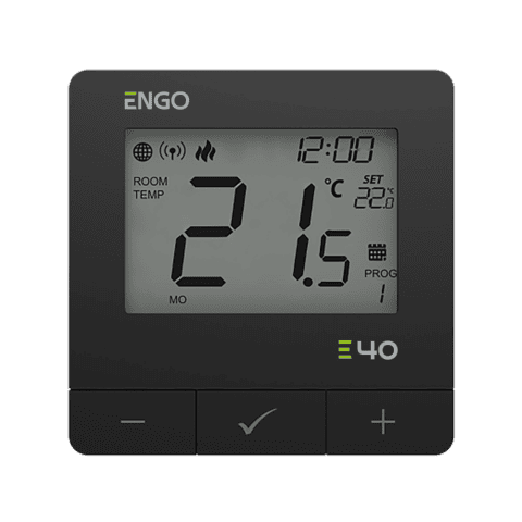 ENGO Програмируем термостат черен цифров Smart, жичен със ZigBee комуникация, захранване 230V, вградено реле ON-OFF, работи и с ETRV