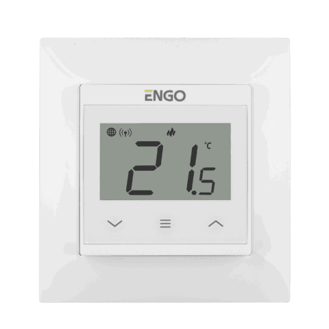 ENGO Термостат цифров Smart, за рамка 55х55мм, жичен, бял, работи и с Wi Fi (приложение ENGO/TUYA), захранване 230 V, подходящ за подово, отопление