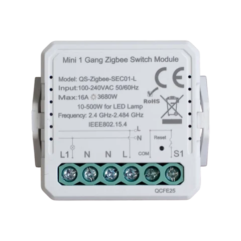 ZigBee смарт реле и усилвател, без нула N, захранване и 1 изход 230VAC, мощност 2300W / 250W-LED