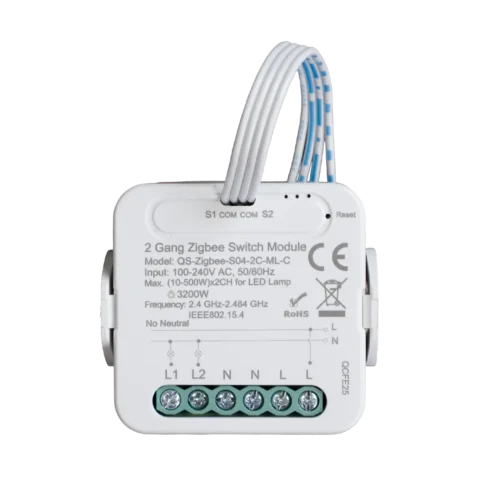 ZigBee двойно смарт реле и усилвател, без нула N, захранване и 2 изхода 230VAC, мощност 2x1150W / 2x250W-LED
