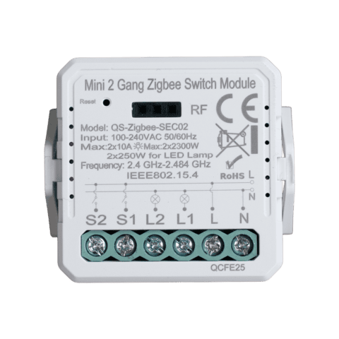 ZigBee двойно смарт реле и усилвател, захранване 230VAC,  2 изхода и 2 входа на  230VAC, мощност 2x1150W / 2x250W-LED