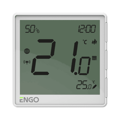 ENGO Термостат бял цифров Smart, жичен със ZigBee комуникация
измерва и влажност, захранване 230V, вградено реле ON-OFF