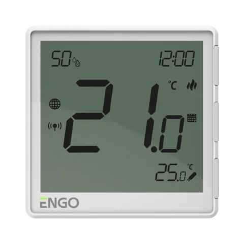 ENGO Термостат бял цифров Smart, жичен със ZigBee комуникация
измерва и влажност, захранване 230V, вградено реле ON-OFF