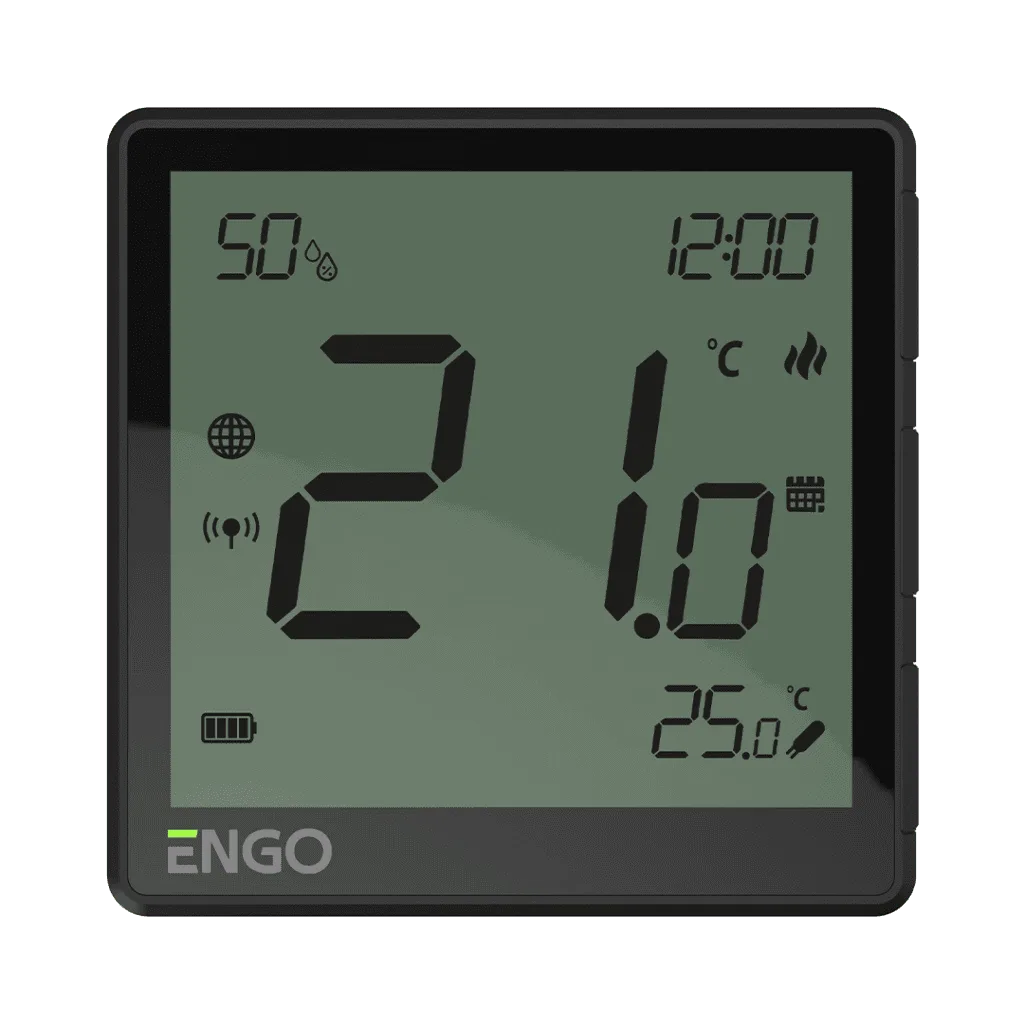 ENGO Термостат черен цифров Smart, безжичен със ZigBee комуникация измерва и влажност. Вградена батерия , захранване с Type-C 5V DC