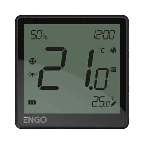 ENGO Термостат черен цифров Smart, безжичен със ZigBee комуникация измерва и влажност. Вградена батерия , захранване с Type-C 5V DC