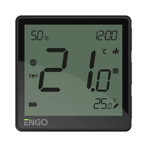 ENGO Термостат черен цифров Smart, безжичен със ZigBee комуникация измерва и влажност. Вградена батерия , захранване с Type-C 5V DC