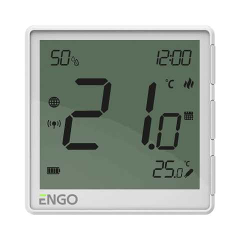 ENGO Термостат бял цифров Smart, безжичен със ZigBee комуникация измерва и влажност. Вградена батерия , захранване с Type-C 5V DC