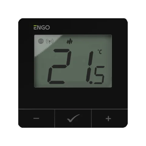 ENGO Термостат черен цифров Smart, жичен със ZigBee комуникация, захранване 230V, вградено реле ON-OFF, работи и с ETRV