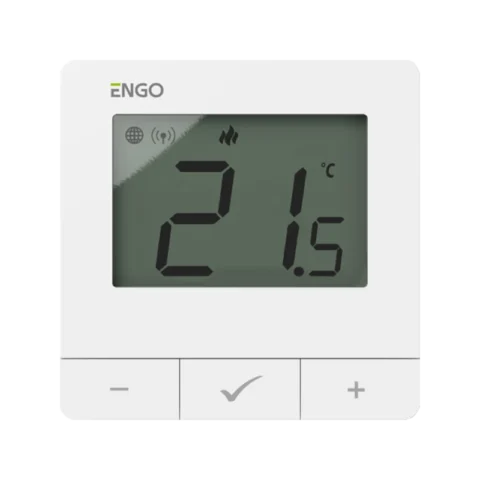 ENGO Термостат бял цифров Smart, жичен със ZigBee комуникация,
захранване 230V, вградено реле ON-OFF, работи и с ETRV
