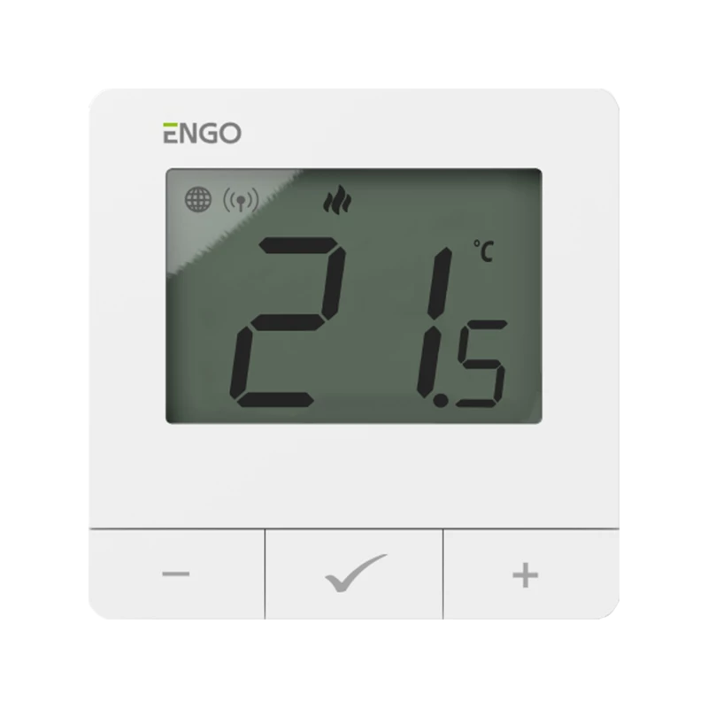 ENGO Термостат бял цифров Smart, жичен със ZigBee комуникация, захранване 230V, вградено реле ON-OFF, работи и с ETRV