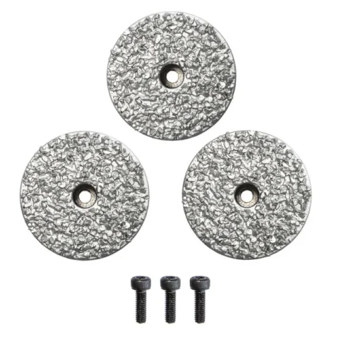 Set of three diamond grinding discs with center holes and three mounting screws.