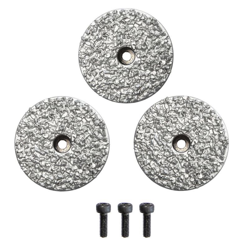 Set of three diamond grinding discs with center holes and three mounting screws.