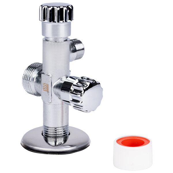 Двоен ъглов кран Hydro 86 с розетка и тефлон, 1/2”x3/4”x3/8" – 0470166