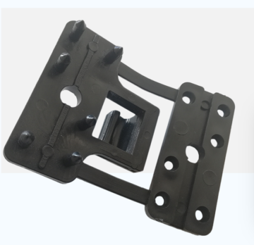 Black metal adjustable hinge/bracket with two mounting plates and multiple hole patterns, likely for a door or lid support