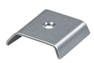 Metal L-shaped shelf bracket with a central mounting hole for screws/bolt attachment (silver galvanized steel).